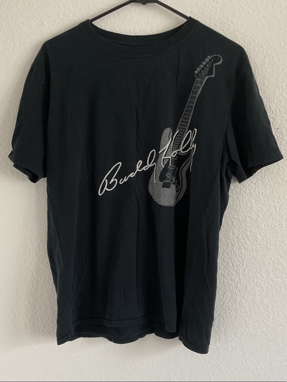 Men's Black Graphic Guitar Tee with Script Detail